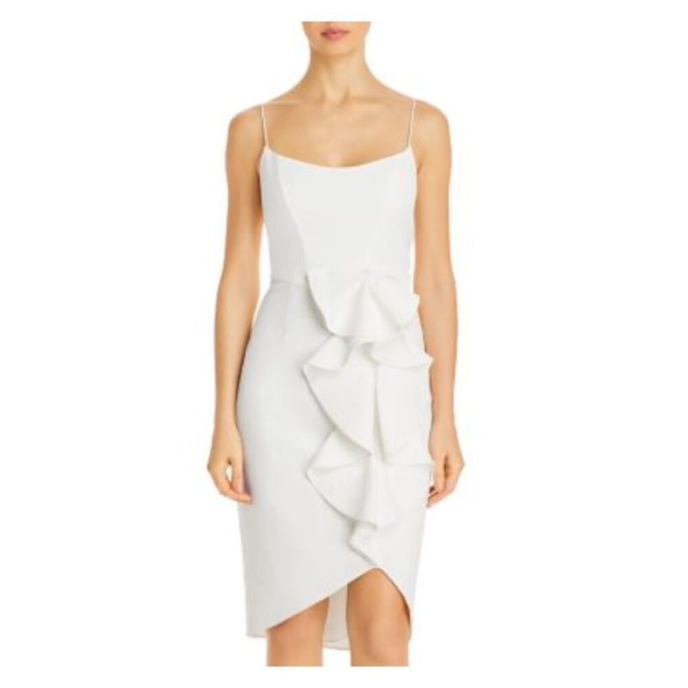 NWT AIDAN AIDAN MATTOX Womens White Cascading Bow Hem Lined Dress 0
